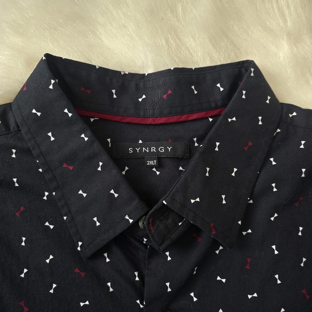Mens SYNRGY Bow Tie Button Down 2XLT - Picture 2 of 4
